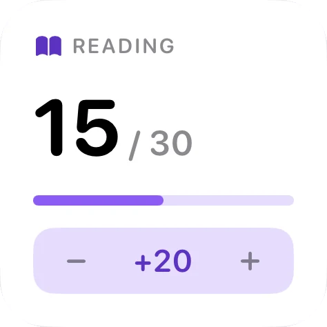 Small purple reading widget, 15 of 30 pages